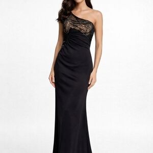 La Perla Vintage black beaded & sequined top one shoulder wrap maxi dress s 42/8